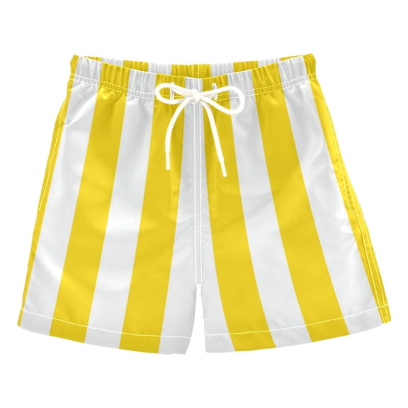 Yellow-white Broad Stripes Boys' Swim Trunks Board Shorts Beach Pants Bathing Bottoms 2T