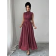 thumbnail image 3 of Burgundy Womens Sleeveless High Neck Chiffon A-Line Maxi Dress With Criss-Cross Waist Tie, 3 of 8