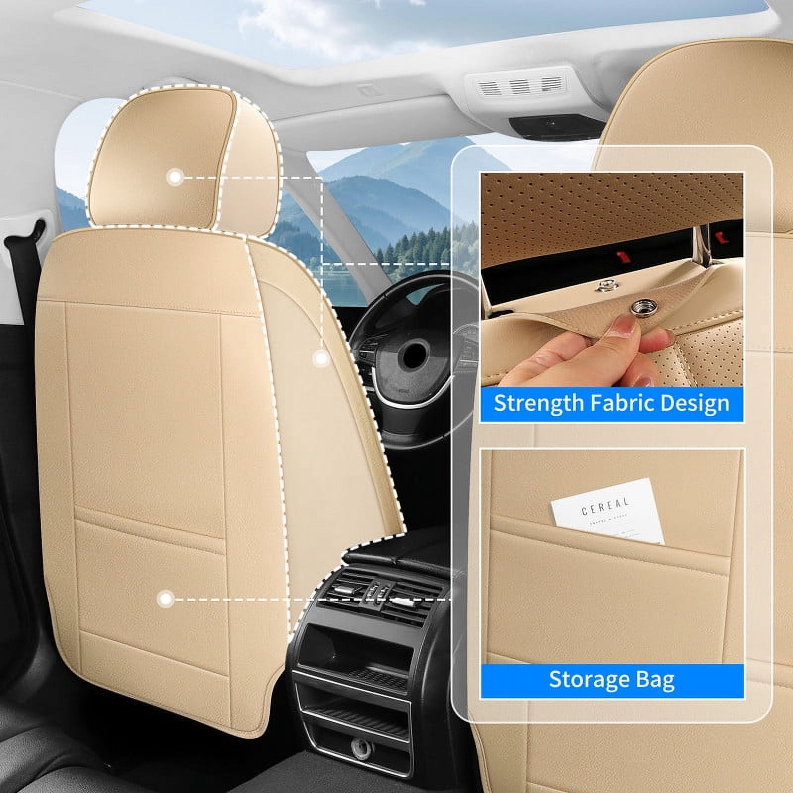 Car Seat Covers Full Set for Nissan Kicks 2018-2025,Breathable Faux Leather Luxury Automotive Interior Accessories with Lumbar Support Beige