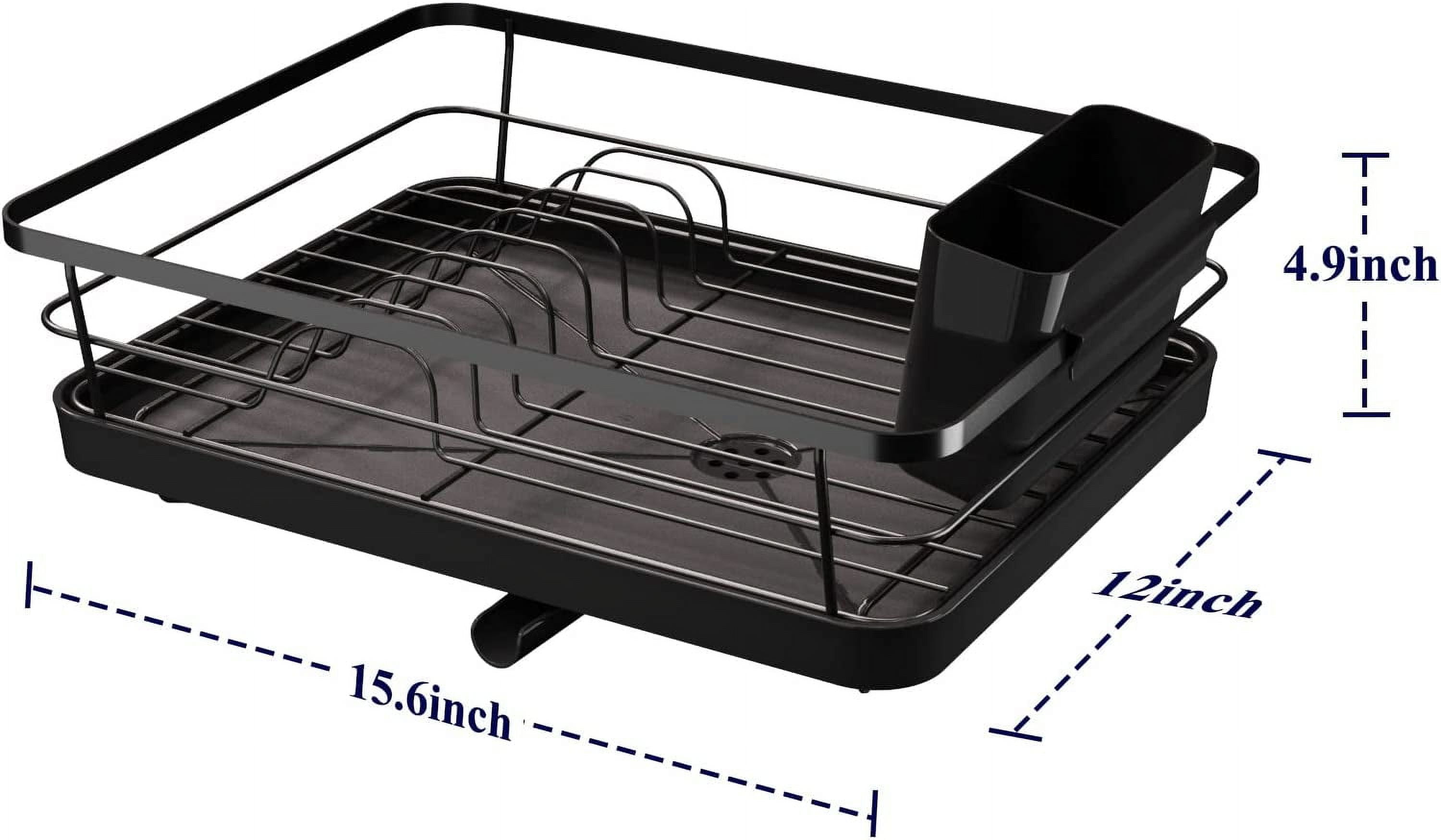 HappyHapi Drying Rack with Drainboard Utensil Holder - Durable Dish Rack  for Kitchen Counter Organization of Dishes, Knives, Spoons and Forks (Black)