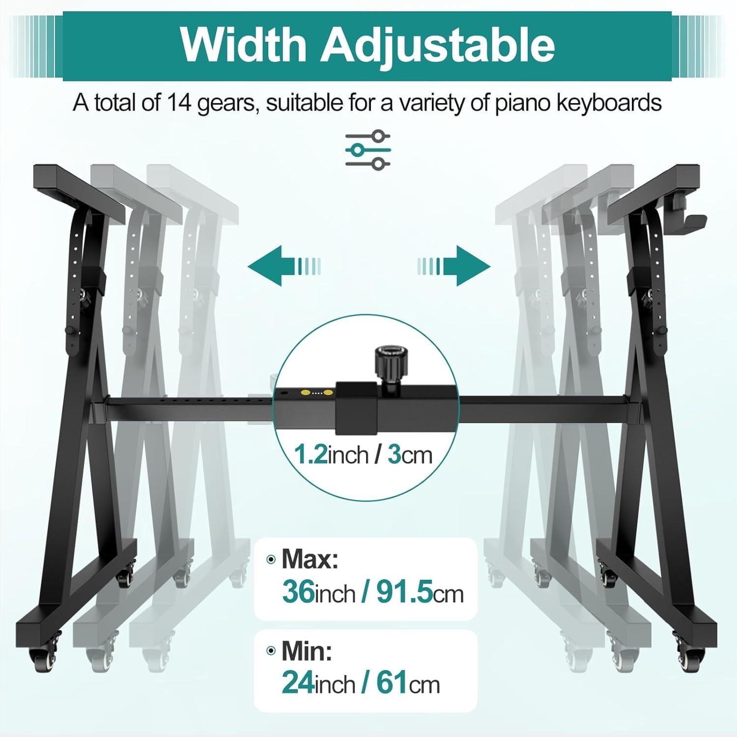 Stands Keyboard Stand, Black Z Style Adjustable Professional Heavy Duty Sturdy Digital Piano Stand Fits 49/61/76/88 Keys Musical Electric Pianos Folding for Travel & Storage