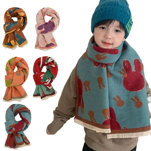 KYAIGUO Toddler Kids Fall Winter Cotton Scarves Classic Warm Cozy Soft Cartoon Head Wrap Shawl for Girls Boys
