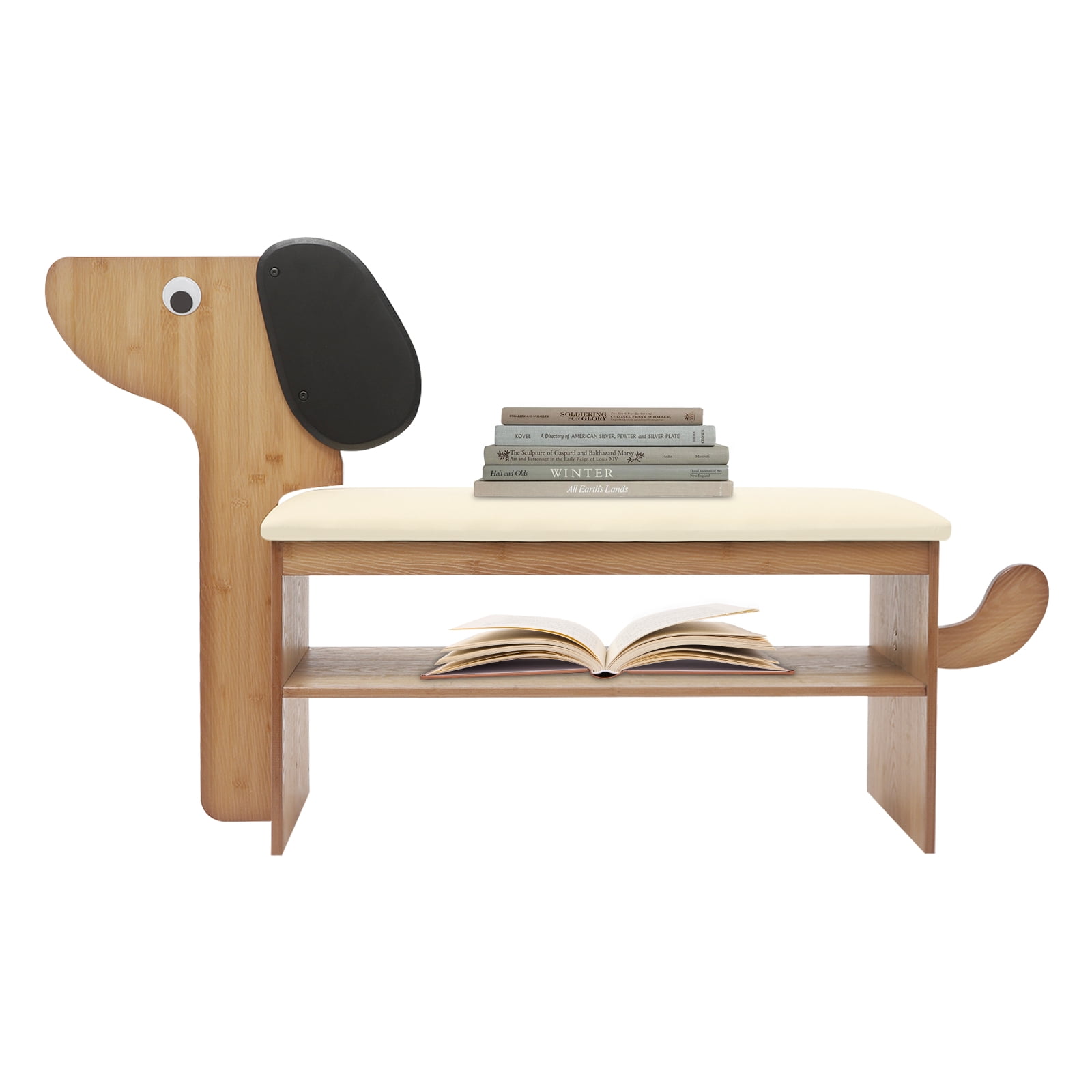 Cute Dog Shoes Rack Bench for Entryway, Shoe Rack Bench with Cushion（Beige）