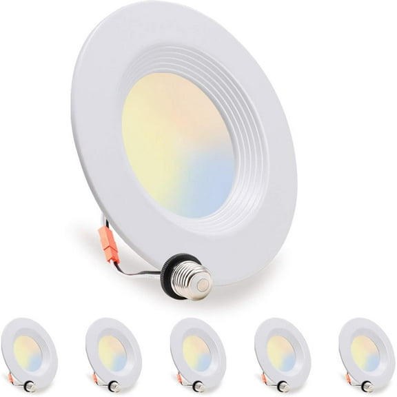 Energetic 5/6 Inch 5CCT LED Recessed Light, 2700K-6500K Selectable Downlight, Can Lights with Baffle Trim, CRI 90, Wet Rated, E26 Base, 10.5W=85W, Dimmable, Simple Retrofit Installation, ETL, 6 Pack