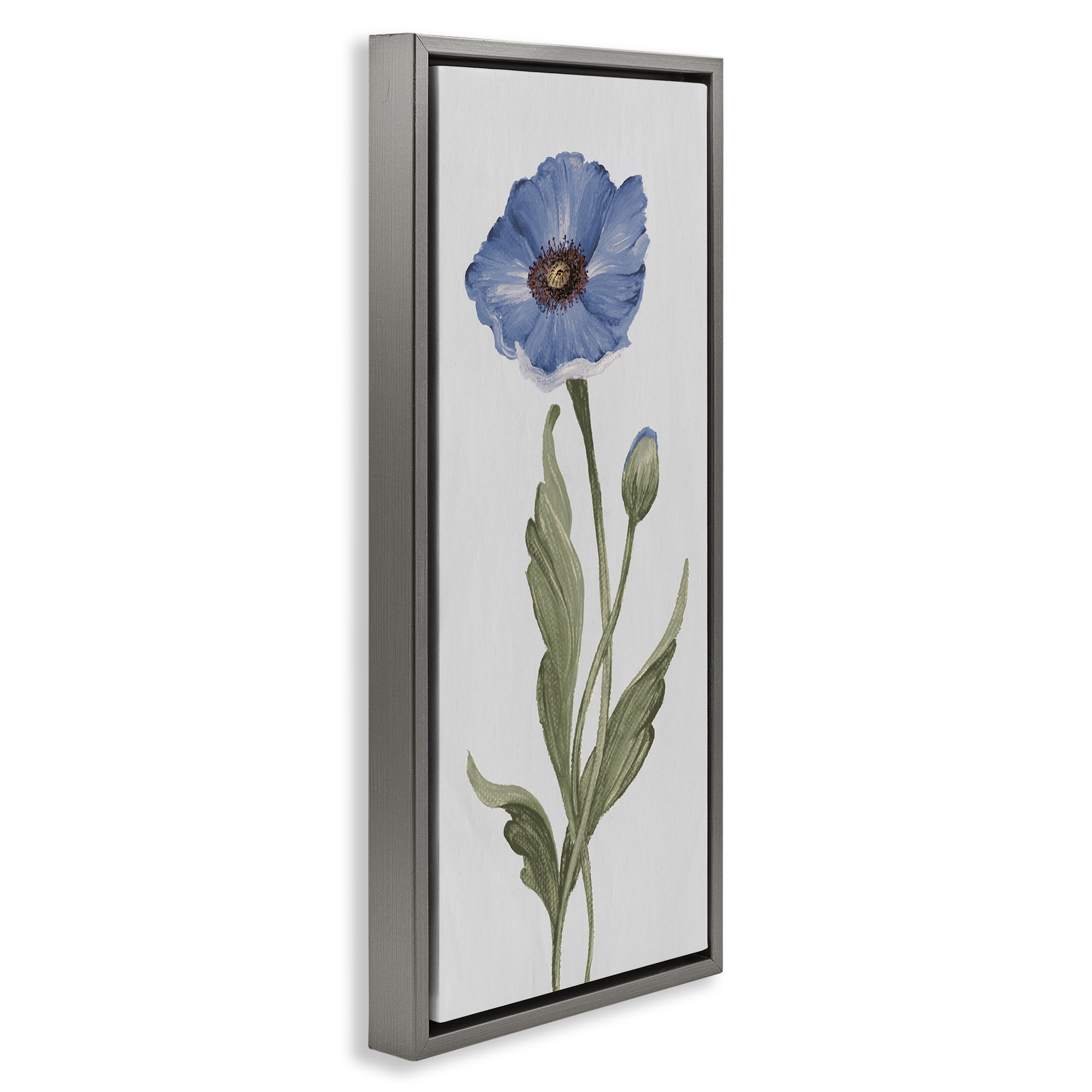 Stupell Industries Blooming Blue Poppy Botanical & Floral Painting Gray Floater Framed Art Print Wall Art, 15 x 31