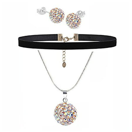 BodyJ4You Jewelry Set Black Choker Aurora Ferido Ball Necklace Stud Earrings 4 Pieces