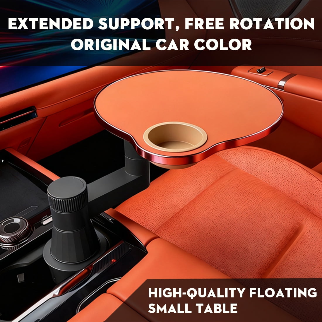 Multifunctional Car Table for Front Seat – 360° Rotation with Cup Holder, Laptop Tray for Driver & Passenger – Fits 2.8-3.9 Inch Cup Holders, Fits Most Car
