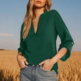thumbnail image 2 of Tops de verano para mujer,Camisa informal de mujer con cuello en V, manga corta, mezcla de algodón y lino, corte holgado, color liso, para uso diario, sopatenor, 2 of 9
