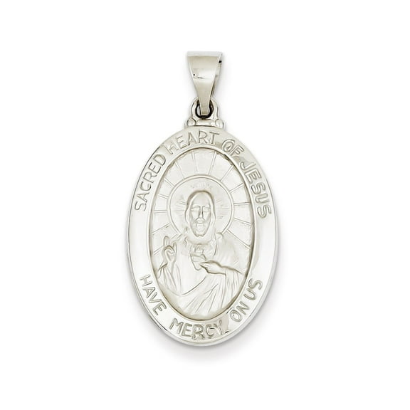 14k White Gold Polished and Satin Sacred Heart of Jesus Medal Pendant