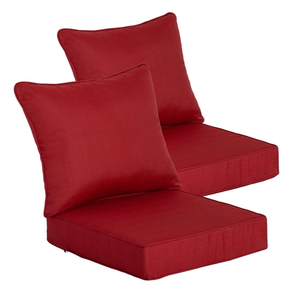 Goodgoods 24" x 24" Patio Deep Seat Cushions 2-Pack, Fade & Water Resistant, 30D High Resilience Foam Outdoor Sofa Chair Cushions, Chili