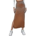 thumbnail image 1 of Women's Elastic Waisted Split Thigh Rib Knit Long Maxi Bodycon Pencil Skirt S-2xl S, 1 of 4