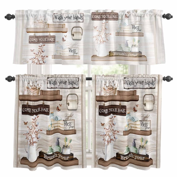 Country Cotton Floral Kitchen Curtains Sets for Windows 24 Inch Length, Farmhouse Vintage Bath Bottle Rod Pocket Window Treatments Tier Curtains and Valances Set for Bedroom/Bathroom