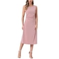 thumbnail image 2 of INSPIRE CHIC Tank Dress for Women's Crew Neck Ruched Casual A-line Midi Sleeveless Dresses XS Pink, 2 of 5