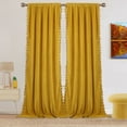 thumbnail image 1 of Haperlare Extra Long 108" Velvet Curtains for Living Room Boho Tassels Soft Luxury Home Decor Room Darkening Curtain Panels for Bedroom, Yellow, 2 Panels, 1 of 10