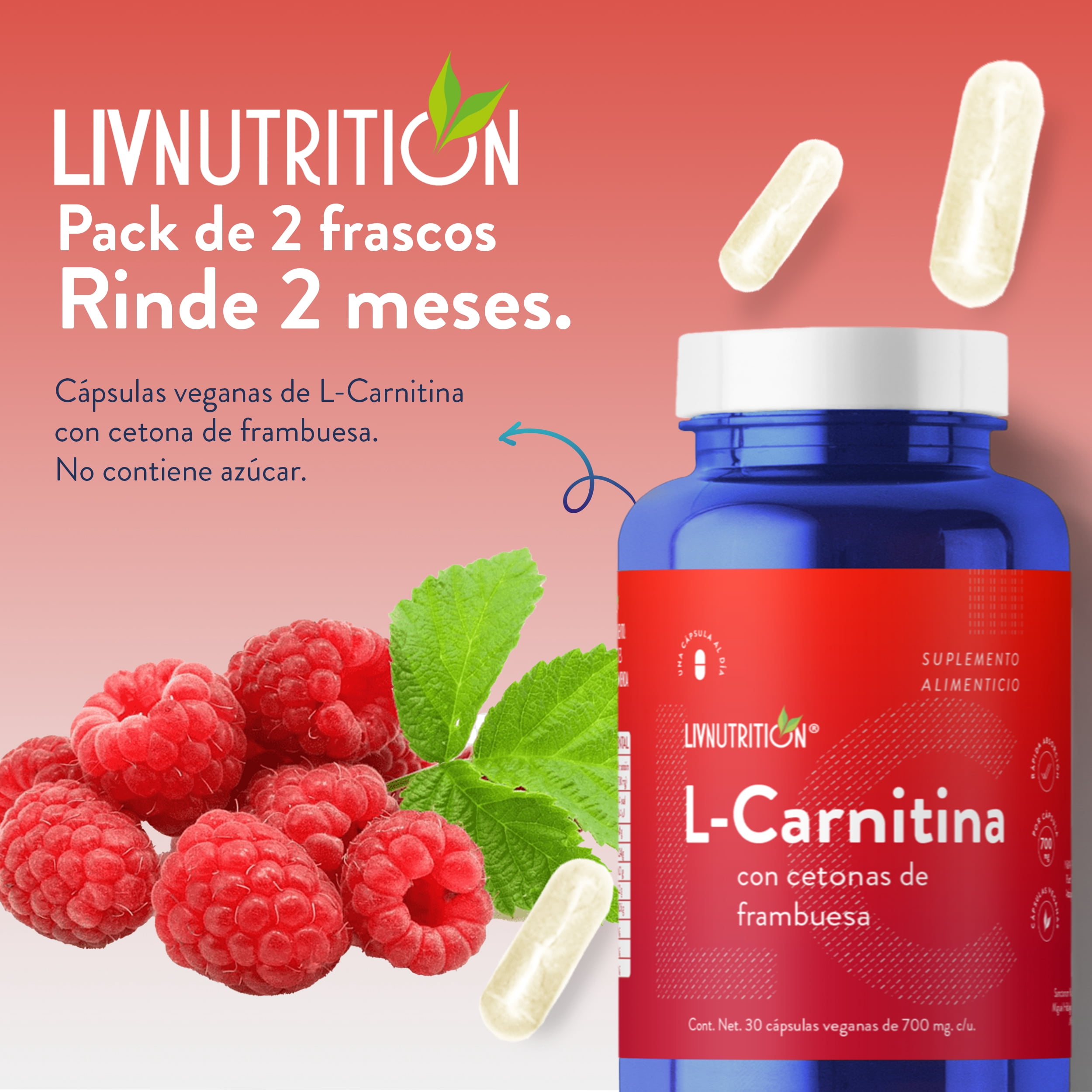 L-CARNITINA LIV NUTRITION Cetonas de Frambuesa Frasco CON 30 Cápsulas  Veganas