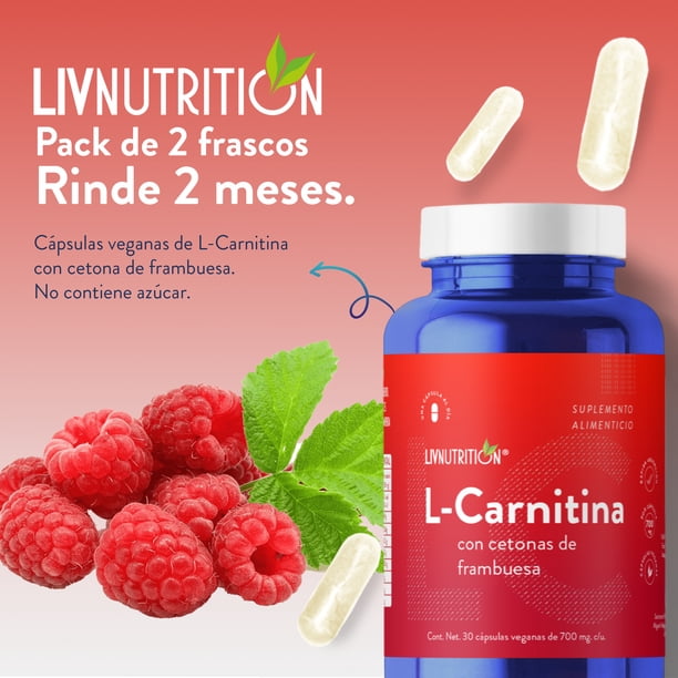 L-CARNITINA LIV NUTRITION Cetonas de Frambuesa Frasco CON 30 Cápsulas  Veganas
