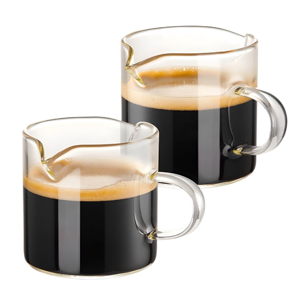 ACDANC 2026 New 5 Oz Espresso Cups Set of 2,Double Spouts Cups,Shot Glasses,Milk Cup with Handle,Clear Glass,Espresso Accessories for Making Coffee Desserts Salad Dressing Machine