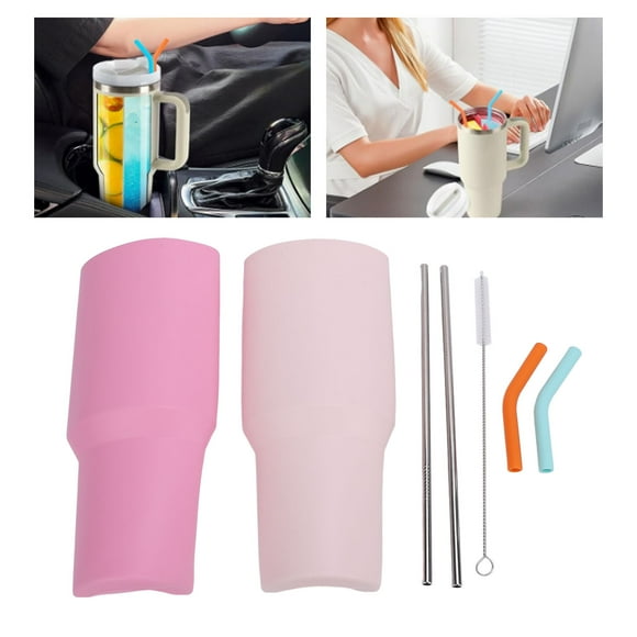 Separador De Bebidas 2 En 1, Divisor De Revestimiento De Silicona Con Pajitas De Acero Inoxidable, Revestimiento Reutilizable Para Fiesta, Ocio, Oficina Al Aire Libre