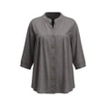 thumbnail image 4 of HongQid Womens Linen Blend Button Down Tunic Ladies Mandarin Neck Pleated Bust 3/4 Sleeve Blouse Casual Shirts, 4 of 7