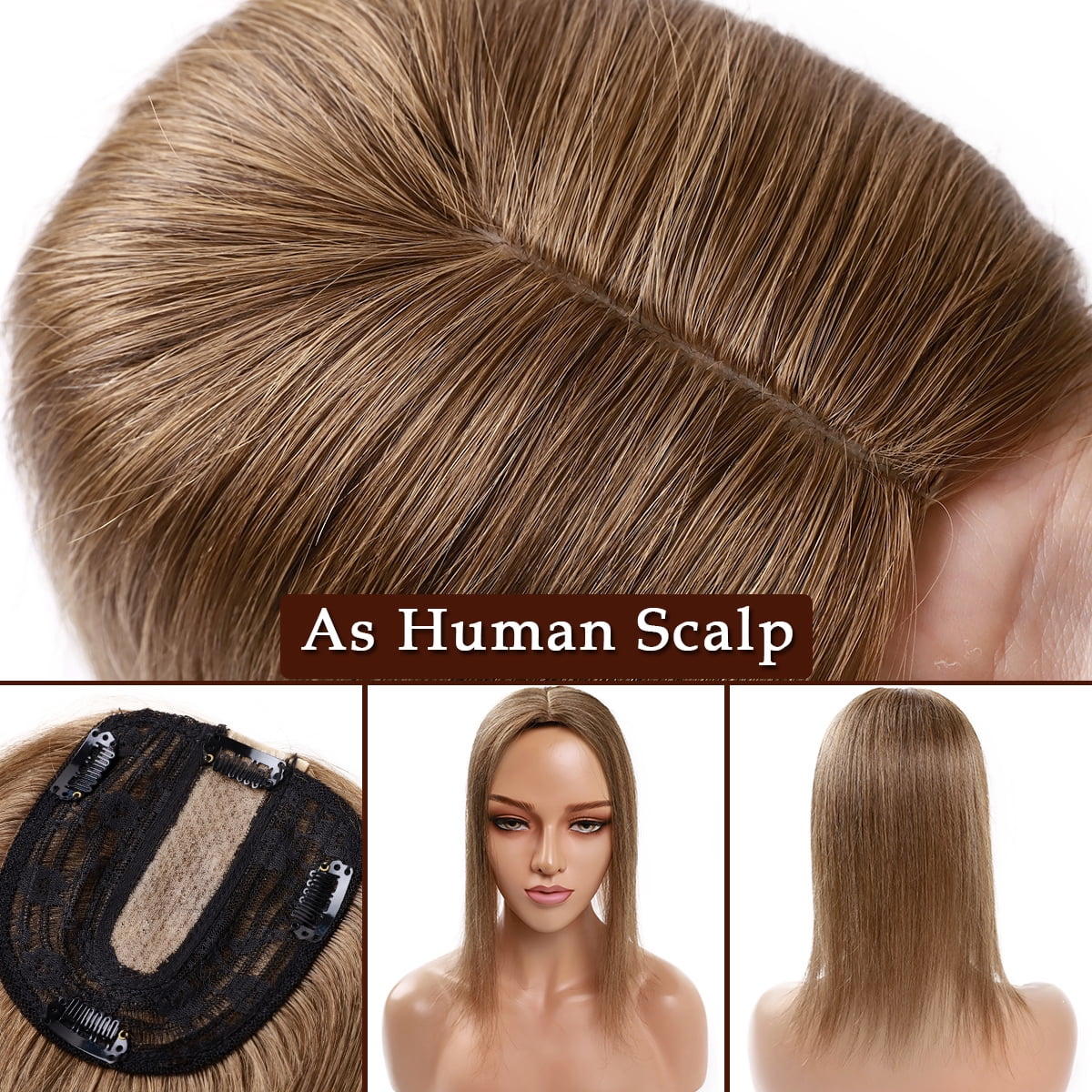 SEGO Clip in Hair Extensions Human Hair Toppers 100% Real Human Hair Topper for Thinning/Loss Hair Natural Black Hair Pieces
