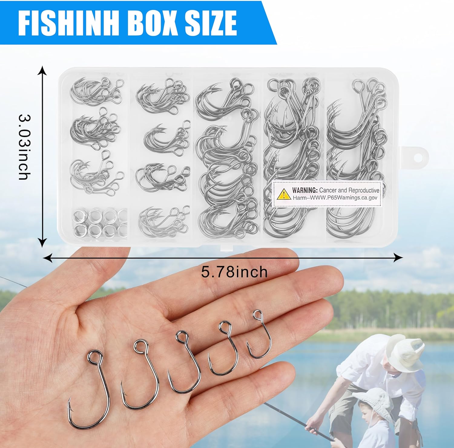 170pcs Inline Single Hooks Kit Single Replacement Inline Circle Hooks with Split Rings for Hard Lures Baits Freshwater Saltwater Fishing Tackle