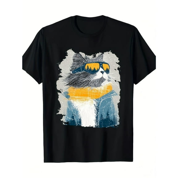 Whiskers & Wisdom Graphic Tee – Stylish Cat with Glasses Design | 100% Organic Cotton for Cat Lovers & Nature Enthusiasts