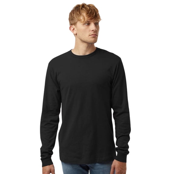 Crown Craze® Men's Long Sleeve T-Shirt, 100% Ring-Spun Cotton Crew Neck Solid Color Tee (Black, L)