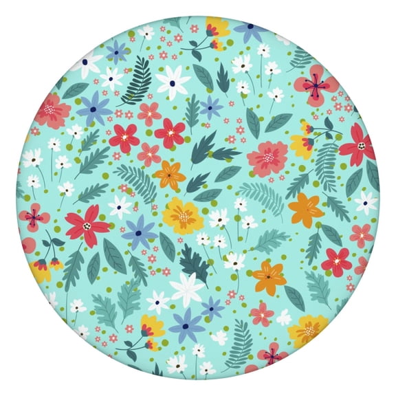 Spring Tablecloth with Floral Design and Elastic Edge, Reusable and Durable Polyester Material, Fits 44-52 Inch Round Dining Table