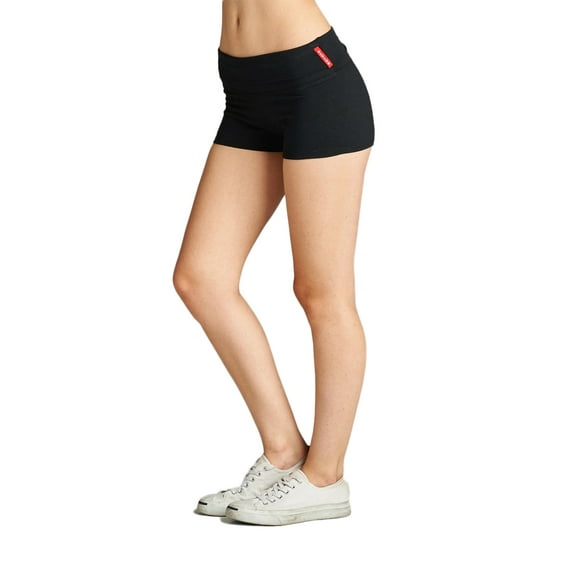 Essential Basic Junior Women Fold Over Low Rise Short Cotton Spandex Yoga Workout Dance - Blk, S