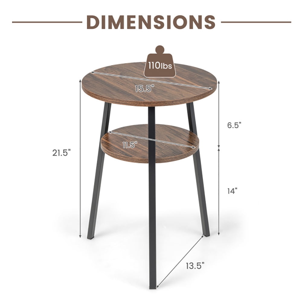 Finihen End Table, 2-Tier Round End Table with Open Shelf and Triangular Metal Frame, Sofa Side Table, Bed Side Table, for Living Room, Bedroom, Brown Finihen End Table, 2-Tier Round End Table with Open Shelf and Triangular Metal Frame, Sofa Side Table, Bed Side Table, for Living Room, Bedroom, Brown