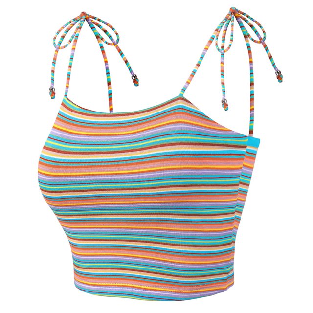 Top Sin Mangas Allegra K Verano Lazo a Rayas Arcoíris Mujer Multicolor Azul L