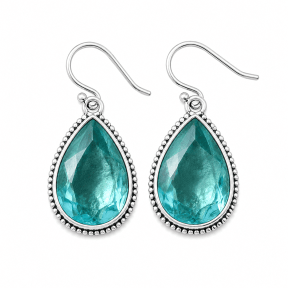 Elanzaa Jewels -Sterling Silver Earrings Featuring Faceted Blue Topaz Stones - Handmade Boho Dangle Jewelry