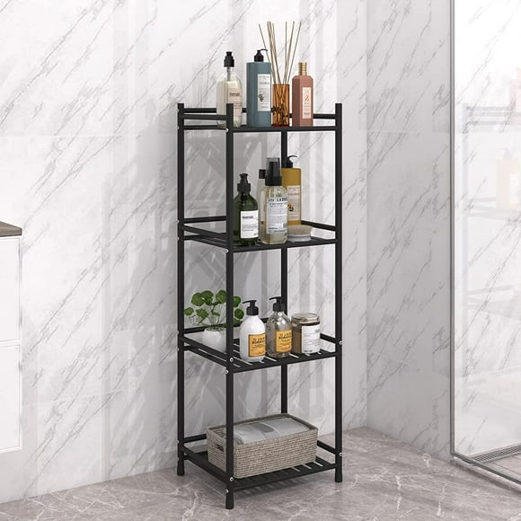 4 Tier Open Shelving Unit for Bathroom Storage, Freestanding Metal Corner Shelving Unit for Kitchen, Living Room and Hallway