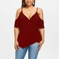 thumbnail image 2 of Pntutb Women's Plus Size Cutout Asymmetric Cold Shoulder T-Shirt V-Neck Tops Clothes, 2 of 6