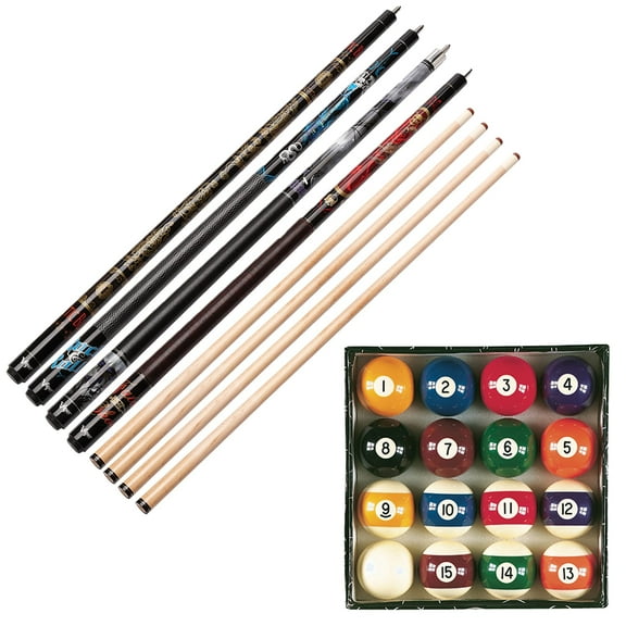 Viper Billiard Master Pool Ball Set, Viper Underground Fatal Shot Cue, Viper Underground Rock & Roll Cue, Viper Underground Celtic Blood Cue, and Viper Underground Raven Cue