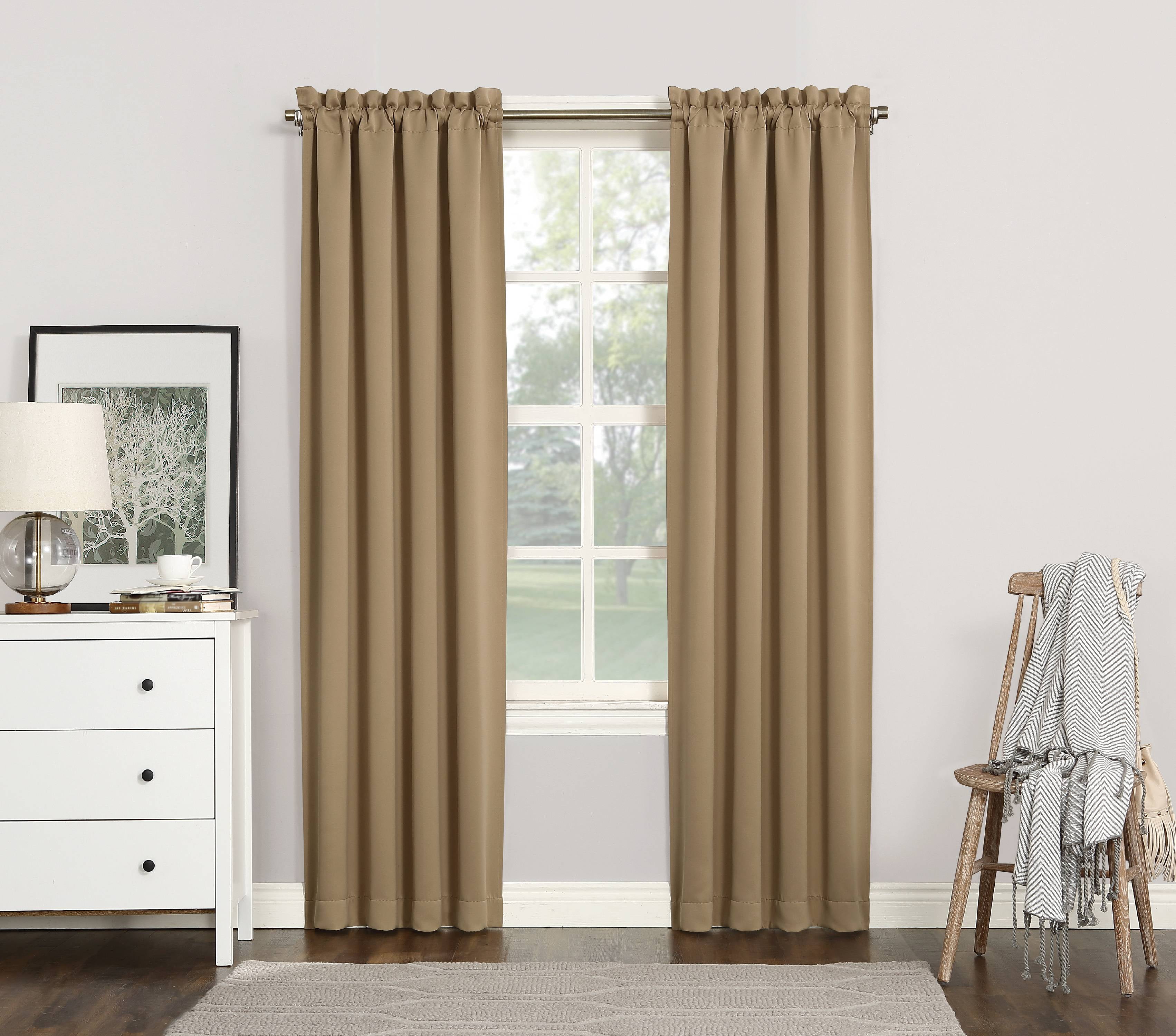 Sun Zero Nolan Energy Saving Blackout Rod Pocket Curtain Panel, 40"x63", Taupe (Single Panel)