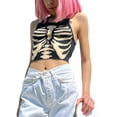 thumbnail image 3 of Douhoow Womens Rib Knit Tank Tops Punk Tee Sleeveless Round Neck Skeleton Print Crop Top, 3 of 9