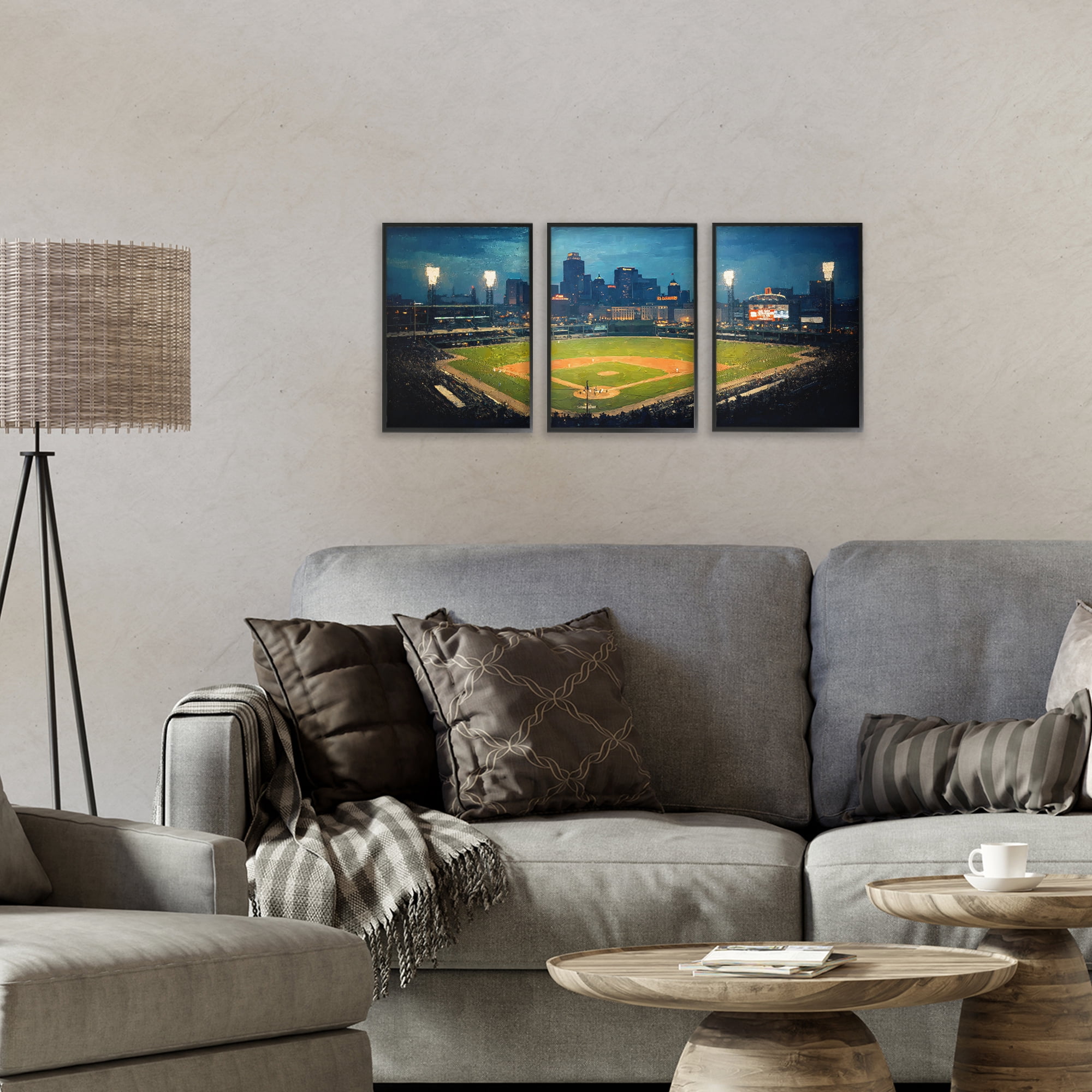 Stupell Industries Baseball Stadium Night View 3 Piece Black Framed Giclee Art Set, design by Arlington Prints
