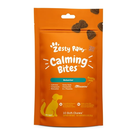 Zesty Paws Calming Bites, for Stress & Anxiety Relief, Peanut Butter 10ct