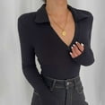 thumbnail image 2 of Women's Long Sleeve Knit Spandex Jumpsuit Solid Color Sexy Bodysuit Tops Stretchy Comfortable Fashion Outfit, 2 of 2
