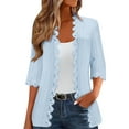thumbnail image 2 of Baberdicy Women's 3/4 Sleeve Beach Cardigan, Summer Lightweight Lace Side Open Cover up , Lightweight 3/4-Sleeve Cardigan, Summer Open-Front Top Light Blue L, 2 of 5