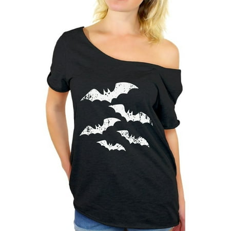 Awkward Styles Scary Bats Off Shoulder Shirt Halloween Off The Shoulder Tops for Women Halloween Bats Baggy Tshirt Dia de los Muertos Flowy Top Cute Day of the Dead Gifts for Her Halloween 2018 Party