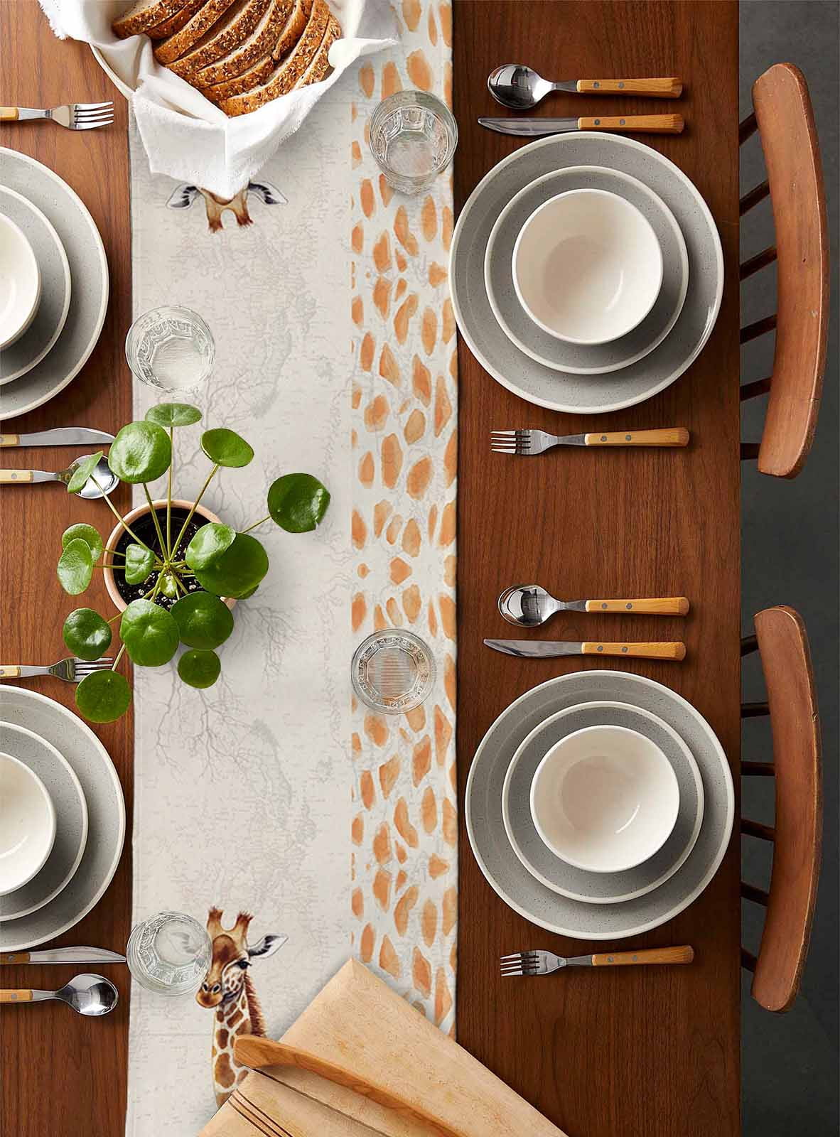 Vintage Giraffe Burlap Cotton Table Runner 14x72 Inches Long, Modern Art Animal Watercolor Farmhouse Table Runners, Outdoor Dining Tablecloths Decor for Baby Shower/Party/Wedding