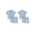 thumbnail image 2 of BemeyourBBs Toddler Baby Boy Summer Clothes 2 Pieces Outfits Textured Short Sleeve Button Down UP Collar Shirts Pockets Shorts Set, 2 of 8
