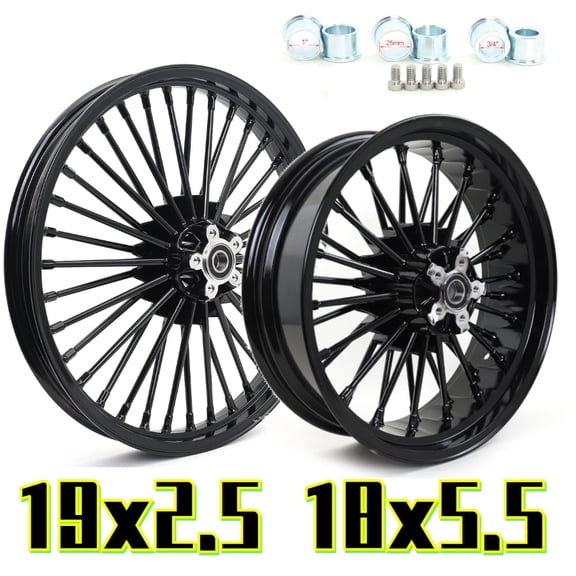 19 x 2.5 18 X 5.5 Fat Spoke Wheels Set for Harley Dyna Super Glide Low Rider FXDL Street Bob FXDB Super Glide Custom FXDC Fat Bob FXDF 2008-2017 2009 2010 2011 2012 2013 2014 2015 2016