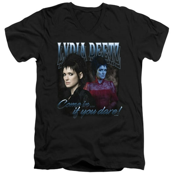 Beetlejuice Beetlejuice Lydia Homage Unisex Adult V-Neck T Shirt (Medium) Black