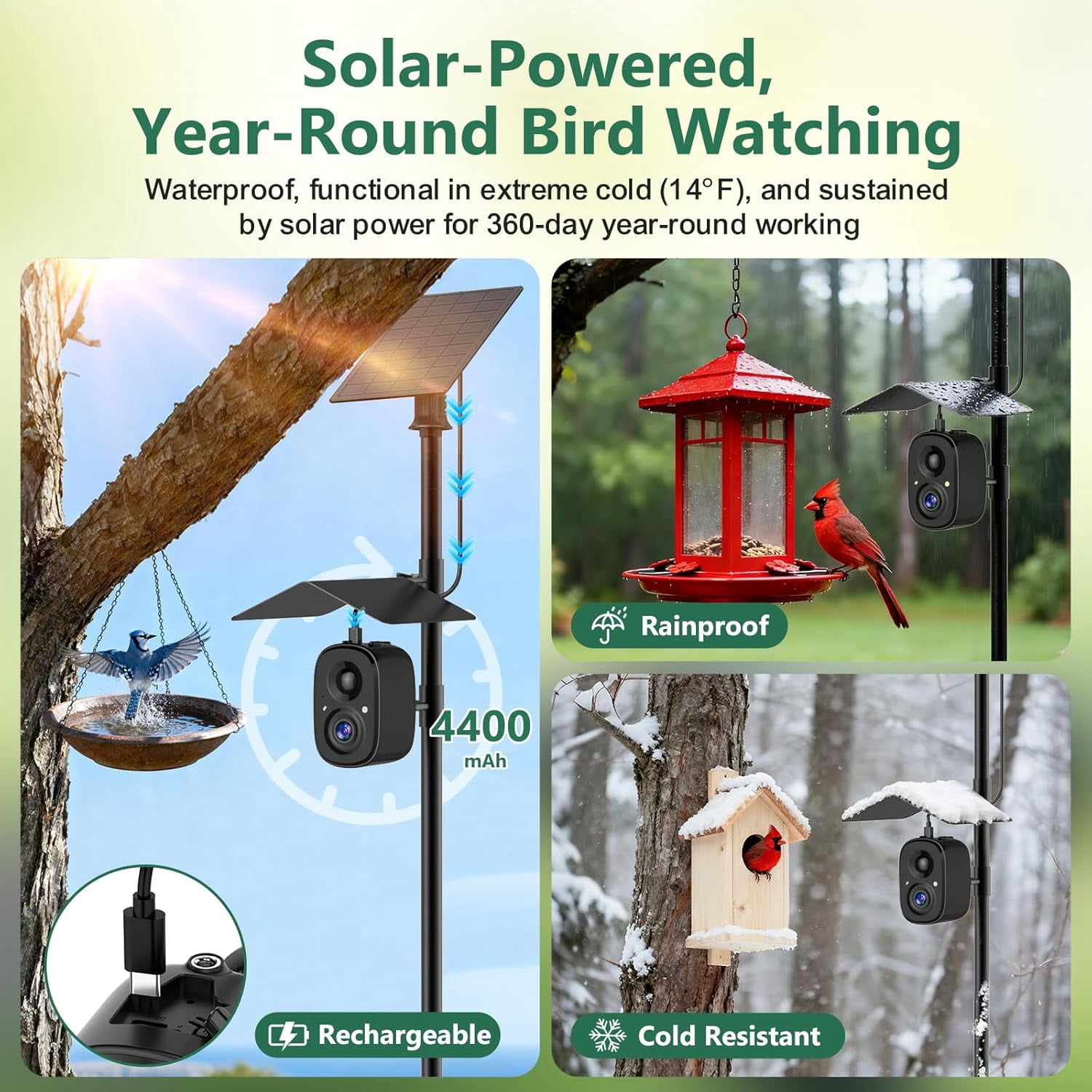 Smart Bird Feeder Camera Solar Powered with Pole