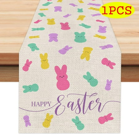 

Happy Easter Rabbits Carrot Placemats Table Runner Spring Decor Bunny Rabbit Holiday Decor for Farmhouse Indoor Vintage Theme Gathering Party(Size5 1PCS Table Runner)