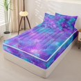 thumbnail image 2 of Erosebridal Galaxy Peacock Feather Zipper Queen Comforter Set with Fitted Sheet and 2 Pillowcases,Purple Blue Cosmic Magical Night Sky Zipper Bedding Set For Adults,Reversible,4-Piece, 2 of 7