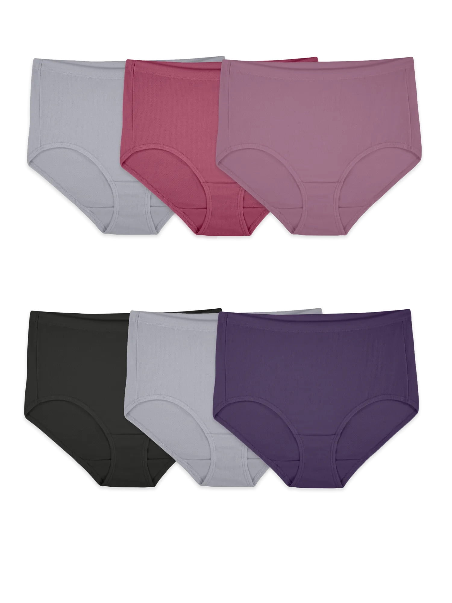 Fruit of the Loom Women's Breathable Cotton Stretch Brief Panties, Moisture‑Wicking, Full Coverage Underwear, 6-Pack, Sizes M–3XL
